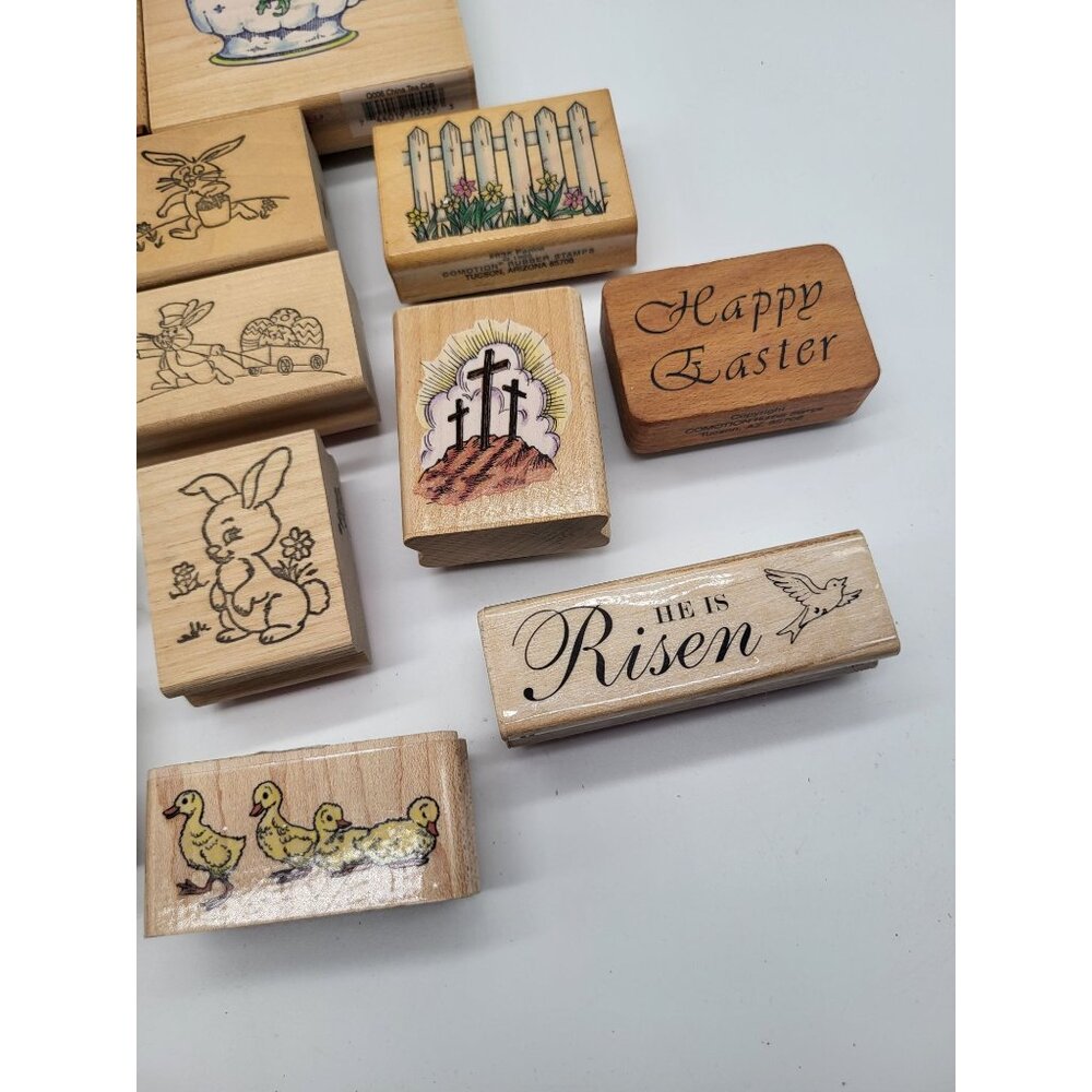 EASTER, SPRING Lot of 24 Wood Mounted Rubber Stamps Bunny Ducks Egg Religious - Picture 6 of 7
